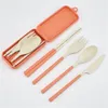 Tarwe Straw Opvouwbare bestek Set Kinderen Mes Vork Lepel ChopSticks Draagbare servieskits Stateset voor Reizen Camping RRA4616