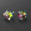 Vivilady 24PAirs / Lot Fashion Crystal Stud Örhängen Kvinnor Klar Röd Blå Svart Grön CZ Cube Stone Smycken Present Start