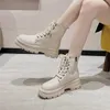 Cootelili 여성 발목 부츠 겨울 둥근 발가락 5.5cm 뒤꿈치 지퍼와 레이스 위로 라운드 발가락 플랫폼 2020 여성을위한 패션 신발