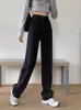 Dżinsy damskie 2022 jesień zima luźne spodnie o wysokiej talii Szerokie nogi szykowne w stylu hongkongu czarne proste dzieci wiosna i