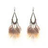 Bohemian Summer Dangle Earrings For Women Ethnic Jewelry Drop-shaped Rice Bead Long Brown Feather Earring Danglers