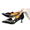 Обувь древесина Заостренные носки High каблуки жемчужные женщины 2022 летняя тонкая мода мелкой женщины зрелые насосы вечеринка леди Zapatos