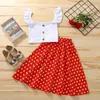 Kinderkleding sets meisjes outfits kinderen ruche vliegende mouw tops + dots rokken 2 stks / set zomer mode babykleding