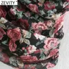 Kadınlar Vintage V Boyun Çiçek Baskı Pileli Ince Mini Elbise Kadın Chic Puf Kollu Yaz Şifon Kısa Vestido DS8162 210416