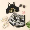 2021 Verão Conjunto de Roupas Infantis De Moda Uma Letras Colete Suspender Camuflagem Shorts 2 Pçs / Set Terno M3429