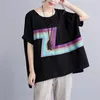 Sommarkonst Style Kvinnor Lös Batwing Sleeve Vintage T-shirt All-matchad Casual O-Neck Print Tee Femme Big Tops S903 210512