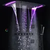 Mat zwarte douchekraan met LED -bedieningspaneel badkamer thermostatische waterval regenval met druk handheld douche
