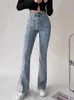 Buttlift Jeans 2021 anni '90 stile moda tasche luce blu strechy signore alti estetici skinny in difficoltà pantaloni a zampa di elefante donna