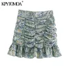 Women Chic Fashion With Ruffled Pleated Printed Mini Vintage High Waist Back Zipper Female Skirts Mujer 210416