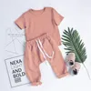 Lino di cotone Casual Toddler Neonate Ragazzi Vestiti Set Solid Top T-Shirt + Pantaloni 2 pezzi Bambini Abiti per bambini Abiti estivi per la casa 964 Y2