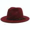 Frauen Wolle Fedora Hut mit Ledergürtel Panama Hut Winter Herbst Breite Krempe Jazz Trilby Männlich Sombrero Kappe