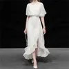 High Quality Women Elegant White Dress Festa Wedding Cocktail Party Robe Femme Asymmetrical Designer Chiffon Vestidos 210603