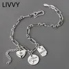 Link, Chain LIVVY Thai Silver Color Couple Bracelet English Letter Tag Round LOVE Heart Pendant Hand Jewelry For Women Party Gift