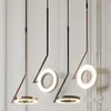 Lampy wisiorek Nordic Pierścień LED Żyrandol Nowość Aluminiowa Lampa Postmodernowa Luminaria Nowoczesna sypialnia Mosiądz Creative Huśtawka Ramię