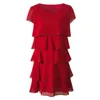 새로운 여성 플러스 사이즈 5XL 여름 드레스 느슨한 쉬폰 계단식 프릴 레드 드레스 인과 여성 우아한 파티 칵테일 210409