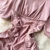 シックな女性の夏のドレス巾着のRuched Rufples Puff半袖ミニソリッドスクエアカラーセクシーパーティーES 210603