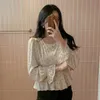 Chic coréen col carré taille haute Vintage Floral doux Blouses tout Match femmes Slim Street Wear mignon chemises courtes 10111 210528