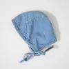 Sommar spädbarn baby denim bodyysuits med hatt barn solid färg casual jumpsuits 0-3 år barn kläder 210708