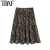 Traf Women Chic Fashion Floral Print Ruffled Mini kjol Vintage Hög elastisk midja med foder kvinnliga kjolar Mujer 210415