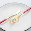 24 pçs / set Dinnerware conjuntos de ouro cutlery colher faca de faca de chá colher fosco de aço inoxidável de aço inoxidável