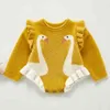 Knit Autumn Winter born Baby Girl Long Sleeves Little Swan Rompers 210417