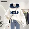 NEEDBO MILF Hoodies Women's Sweatshirts Letter Print Lamb Wool Pullovers Loose Korean Style Jacket Full Sleeve Casual Tops 210909