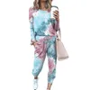 Dames twee stuk broek vrouwen herfst trainingspak 2 set tie dye sets vrouwelijke casual outfits joggers sportuit losse joggingbroek matching plus siz