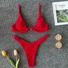 Omkagi Marka Stroje Kąpielowe Kobiety Solidne Bikini Swimsuit Wysokiej cięcia Sexy Push Up Biquini Kostium Kąpielowy Beachwear Underwire 210624