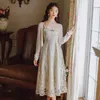 5170# French Chic Floral Embroidered Long Dress Spaghetti With Mesh Stitching Summer Fashion Party Dress Women Vestidos 210515