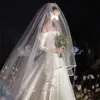 Veli da sposa Real Po 1.5M3.5M Bianco morbido / Avorio Velo da sposa a due strati Bordo del nastro Mantiglia della sposa Veu De Noiva TS006