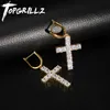 Topgrillz Micro Paved Cross Full Bling Iced Out Earring Cubic Zircon Gold Color Colar StudStud Hip Hop Jewelry 2106167383326
