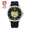 SAS New Large Dial Hollow Automatic Mechanical Watches Waterproof Men's Watch Steel Strap Gradient Blue Calendar