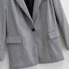 Schwarz-weiß kariertes Revers mit einem Knopf, langärmelige schicke Damenjacke, Retro-Karo-All-Match-weibliche Manteloberteile 210507