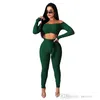 2021 Fall Women Two Piece Pants Set Long Sleeve One Shoulder Tracksuits Jackets Leggings Outfits Sportswear Open Waist Fashion Suit