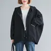 Johnature Höst Vinter Koreanska brevfickor Zipper All-Match Hooded Windbreaker Enkel Fritid Plus Size Women Coat 210521