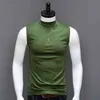 Hommes Demi-Col Haut Débardeur Coton Gym Vêtements Été Chemises Sans Manches Casual Singlet Solide Couleur Gilet Entraînement Undershirt 210623