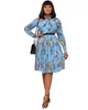 Flower Printed Elegant Office Wear Women Dresses For Party And Wedding Prom Long Sleeve Knee Length Dress Plus Size 3XL 210525