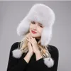 Real Fox Fur Chapéu Mulheres Russo Ushanka Aviator Trapper Snow Ski Caps Earflap Inverno Guaxinim