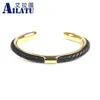 Nouveaux hommes de luxe ouverture manchette bracelets en acier inoxydable 316l véritable bracelet en cuir bijoux d'amitié pour amoureux Q0717