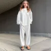 GÜZ Moda Uzun Kollu Yuvarlak Boyun Drop Omuz Rahat Kazak Pantolon Set Saf Renk Gevşek Ev Teknikleri 210515 dışında Giyilebilir