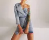 Casual Dresses Denim Asymmetrical Summer Mini Short Front Zipper Long Sleeve Dress Women Female Sexy Party Night Club 2022 Sex