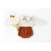 Spring Baby Girl Clothes Bodysuit Ruffled Collar Fashion Knitted Sweater Infantil Patchwork Long Sleeve Bab 3633