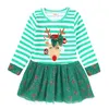 Cervos de Natal outono bebê crianças vestidos menina para s listra de manga comprida tulle 210429