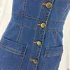 Sexy casual denim jurk midi zomer outfits voor vrouwen sundress mouwloze riem knop pocket jeans jurk bodycon dames jurken x0521