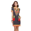 Senhoras Sexy V Pescoço Pocketwork Bodycon Mini Túnica Vestido Mulheres Vestido Robe Africano Imprimir Dashiki Dress Sundress Vestidos Novo 210416