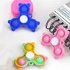 Pop Fidget Spinner Decompression Brinquedos Keychain Set Soft Silicone Tie-Dye Popper Bubble Sensory Triângulo para ADHD Ansiety Stress Relief
