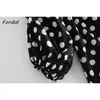 Polka Dot Bowknot Vintage Beach Summer Sukienka Kobiety Latarnia Rękaw Boho V Neck Black Drop 210427