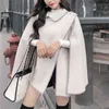 Women Gray Solid Loose Winter Peter Pan Collar Pocket Capes Elegant C0044 210514