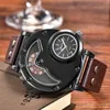 Oulm 9591 Sport Men Quartz Watch Two Time Zone Classic Mäns Armbandsur Casual Leather Rem Male Clock Reloj Hombre G1022