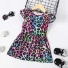 Fashion Baby Girls Summer Dress Leopard Toddler Boutique Outfit Clothes for Children Lovely Rainbow Colored Sundress 210529